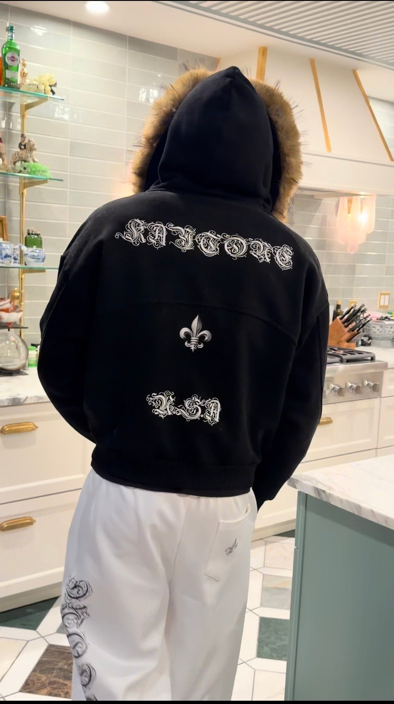 Sun Fade Boxy Detachable Fur Hoodie