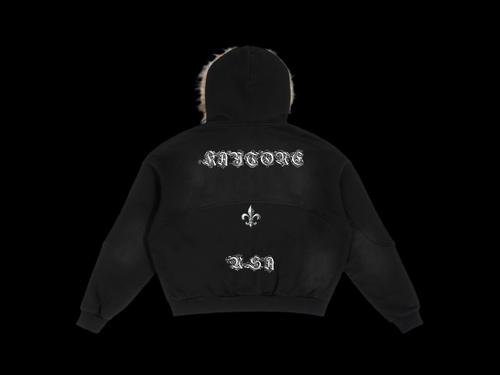 Sun Fade Boxy Detachable Fur Hoodie